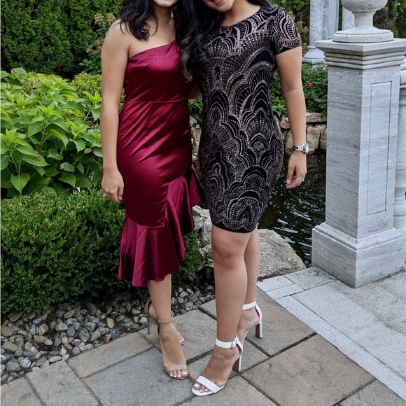 Rose Gold & Black glittery sparkly patterned party dress bodycon - Picture 5 of 8